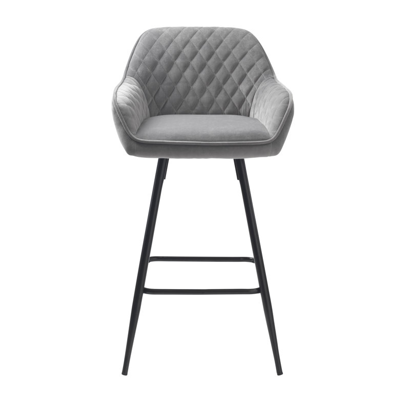 Lithopolis Upholstered Counter Stool with Metal Frame, Black, Grey