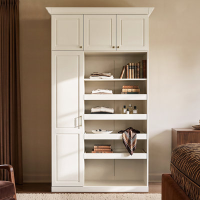 Armoire de 258 cm de hauteur avec 4 tiroirs, étagères et tringle à vêtements, blanche
