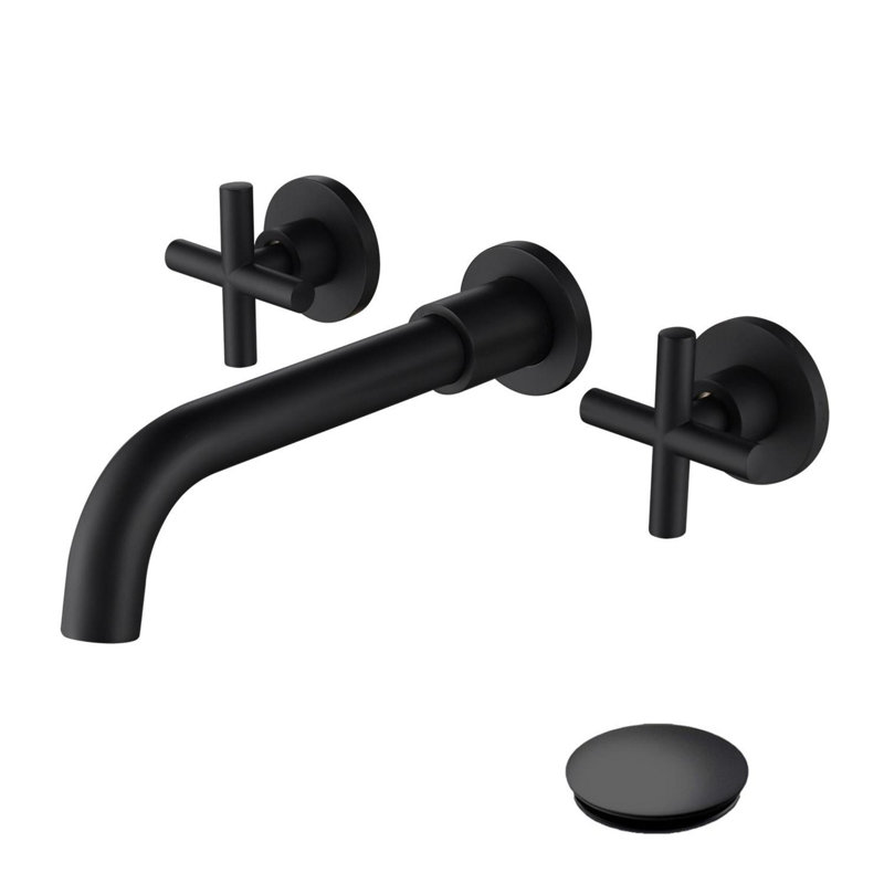 Wall Mount Bathroom Vanity Sink Faucet, Matte Black