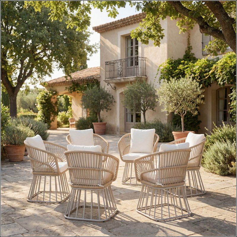 Chaise de salle à manger d'extérieur avec finition en teck et structure en acier beige, capacité de poids de 300 lb, avec coussin confortable