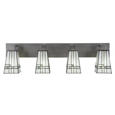 Eurig 4 Light Bath Bar Shown In Graphite Finish With 5" Square New Deco Art Glass