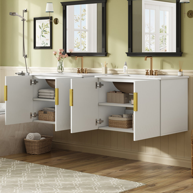 Ensemble de meuble-lavabo avec lavabo en céramique, Blanc