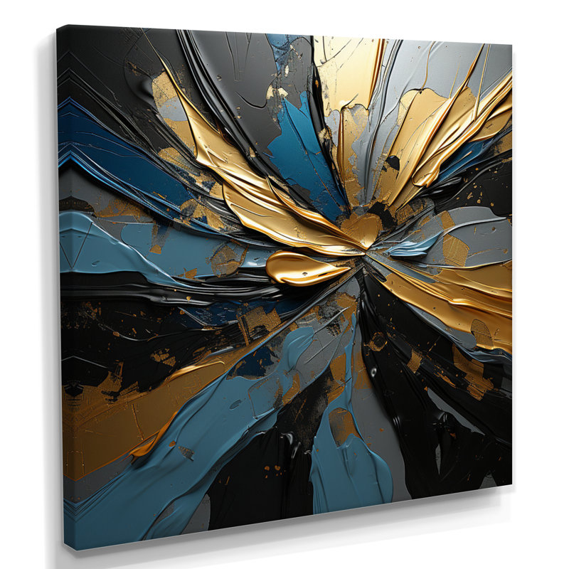 Abstrait abstrait vagues bleues - Décoration murale abstraite, Toile tendue, H 16 po x l 16 po x P 1 po