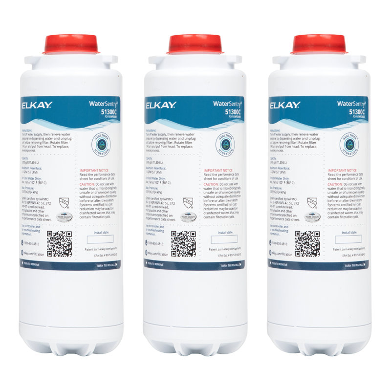 Elkay Genuine WaterSentry 51300C Replacement Filter for ezH2O Bottle Filling Stations, NSF Certified, Reduces Lead & Microplastics, 3,000 Gallons, 3 Pack