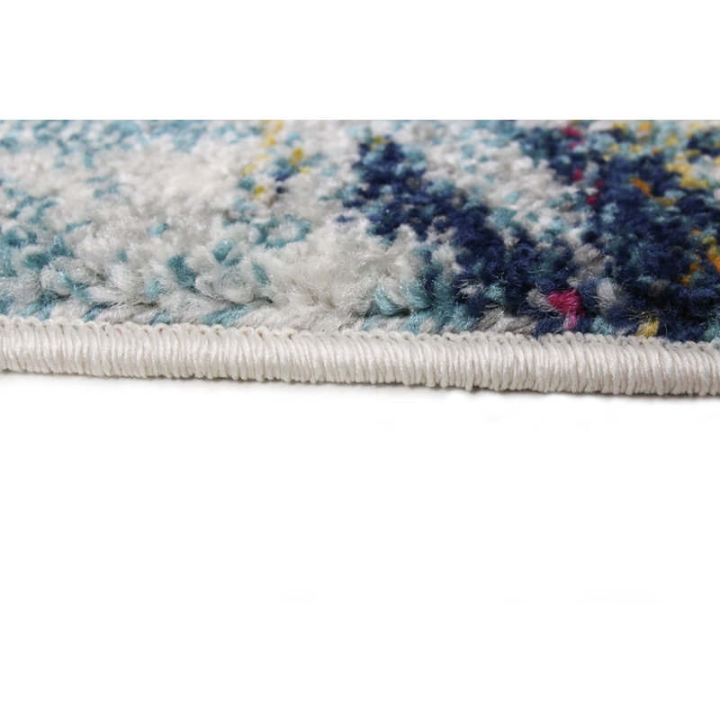 Tapis ivoire, bleu et doré à motif abstrait Coughlin, Rectangle 9 pi 6 po x 13 pi 6 po