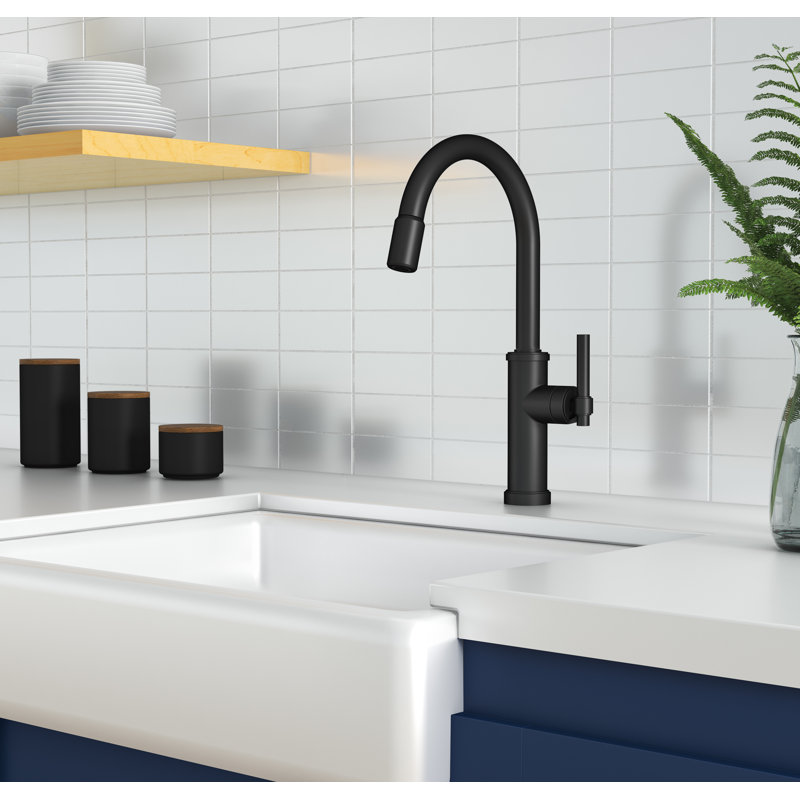 Seager Single Handle Pull Down Kitchen Faucet, Antique Brass