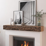Artificial Wood Mantel 52 "Long Floating Rack Wall Mounted Mantel, Fireproof Raw Edge Rustic Wood Wall Storage Trim