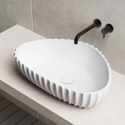 MonBlari 24" X 16" Fluted Triangle Solid Surface Bathroom Vessel Sink Matte White