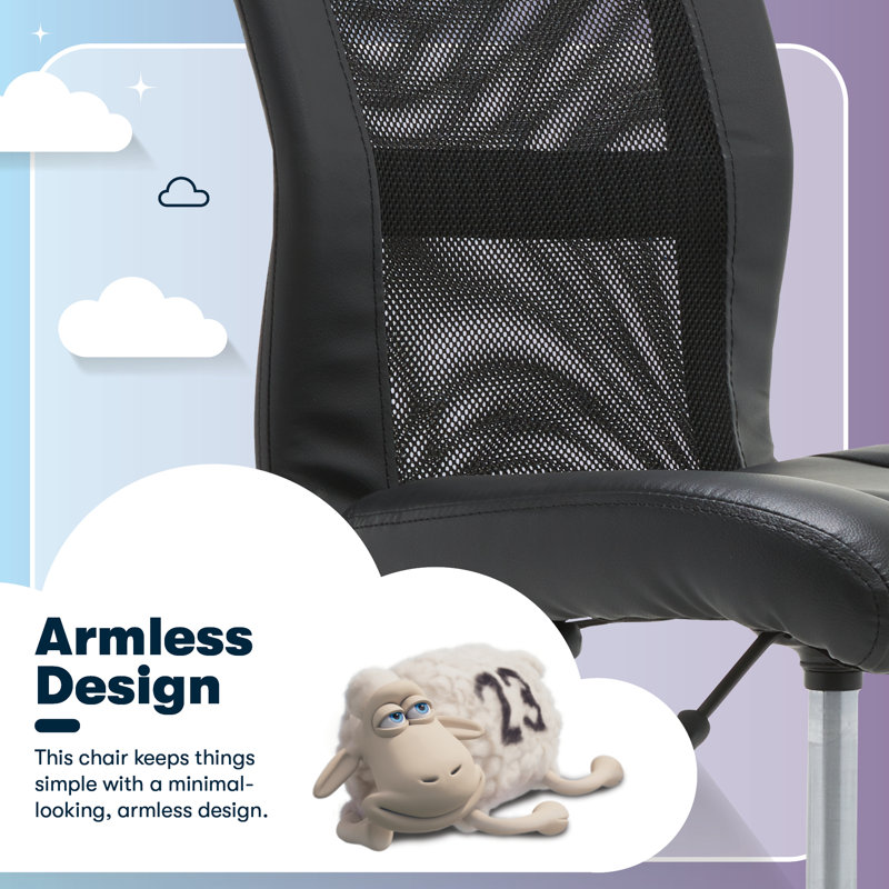 Chaise de travail fonctionnelle sans accoudoirs avec dossier en filet respirant et siège en mousse de qualité Serta Essential