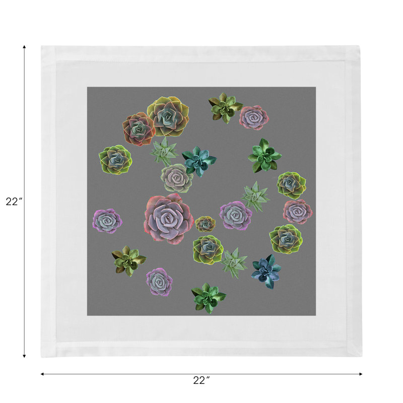 Succulents Floating Cotton Sateen Dinner Napkins, Gray