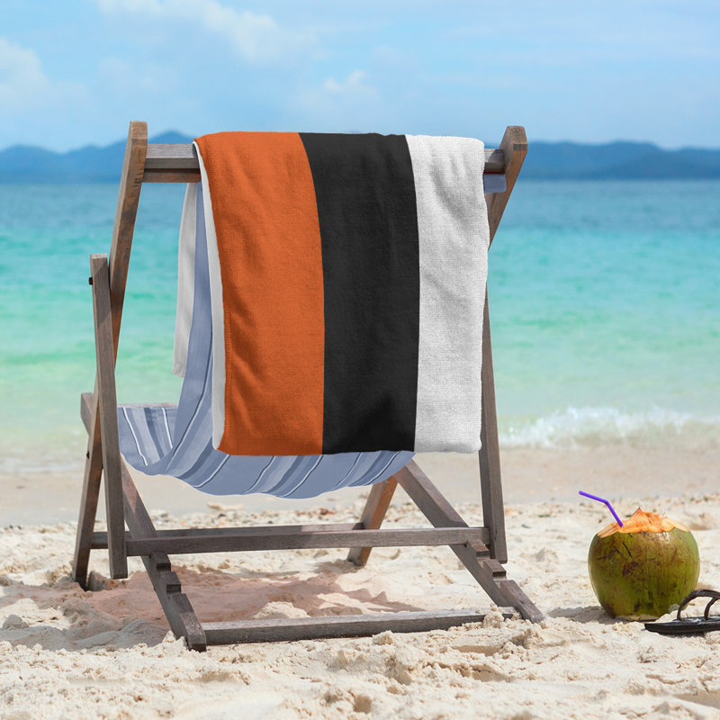 Lightweight Beach Towel, Orange/Black/White, Microfiber