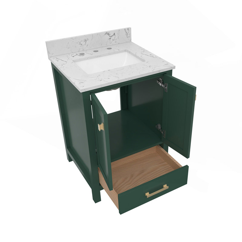 Meuble-lavabo 24 po, meuble-lavabo avec cadre en bois massif, comptoir de meuble-lavabo autoportant avec lavabo vert, Vert