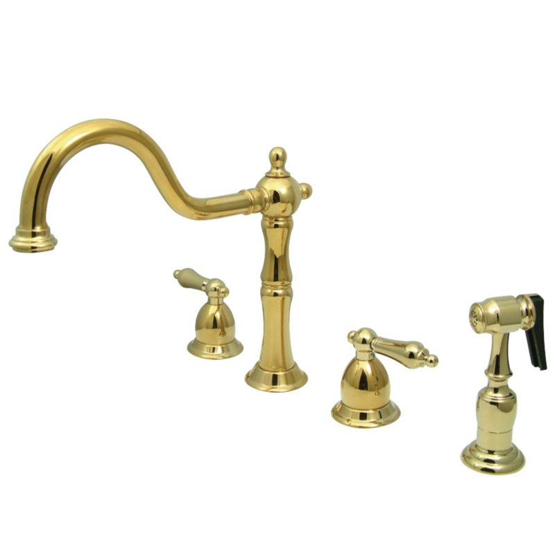 Kingston Brass Heritage Double-Handle Widespread Kitchen Faucet, With Spray, Polished Brass
