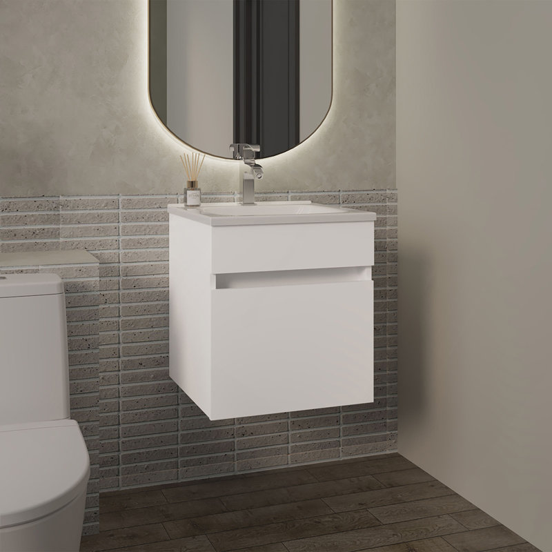 Meuble-lavabo flottant avec lavabo 1 porte Belle, blanc, Blanc