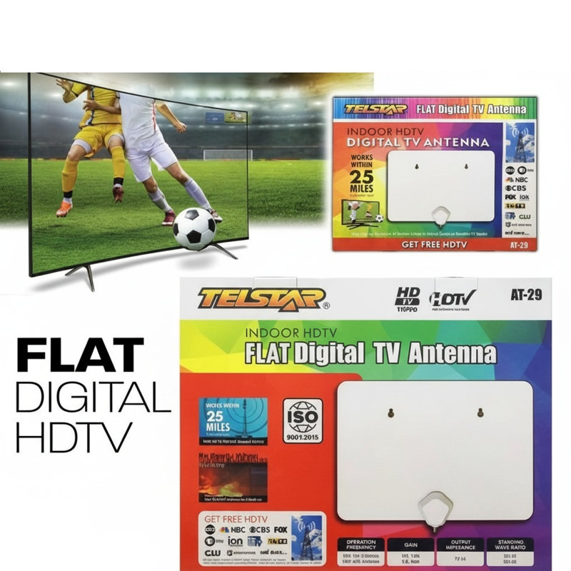 Flat Digital Tv Antenna, White, 16.7" H x 12.4" W