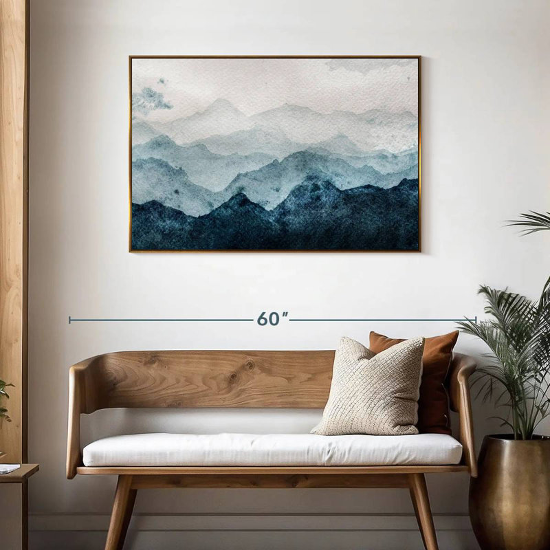 Paysage de montagne japonais, Cadre flottant doré, 43 po x 29 po