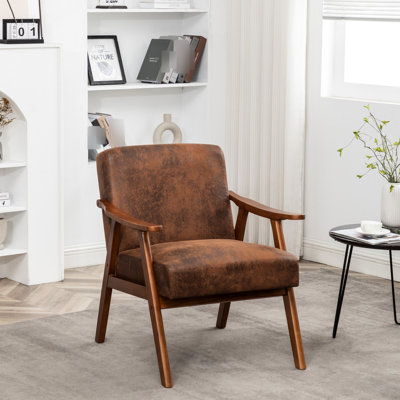 Chaise rembourrée en microfibre de bois massif, style Mid-Century moderne, brun pour les espaces de vie en microfibre, maison