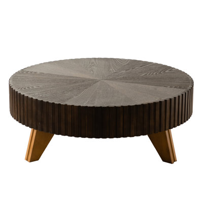 35.4" Coffee Table, Brown. Solid Wood Legs & . Retro Style For Decoration. Assurance Round Stylish For Hallway Decor. Offered