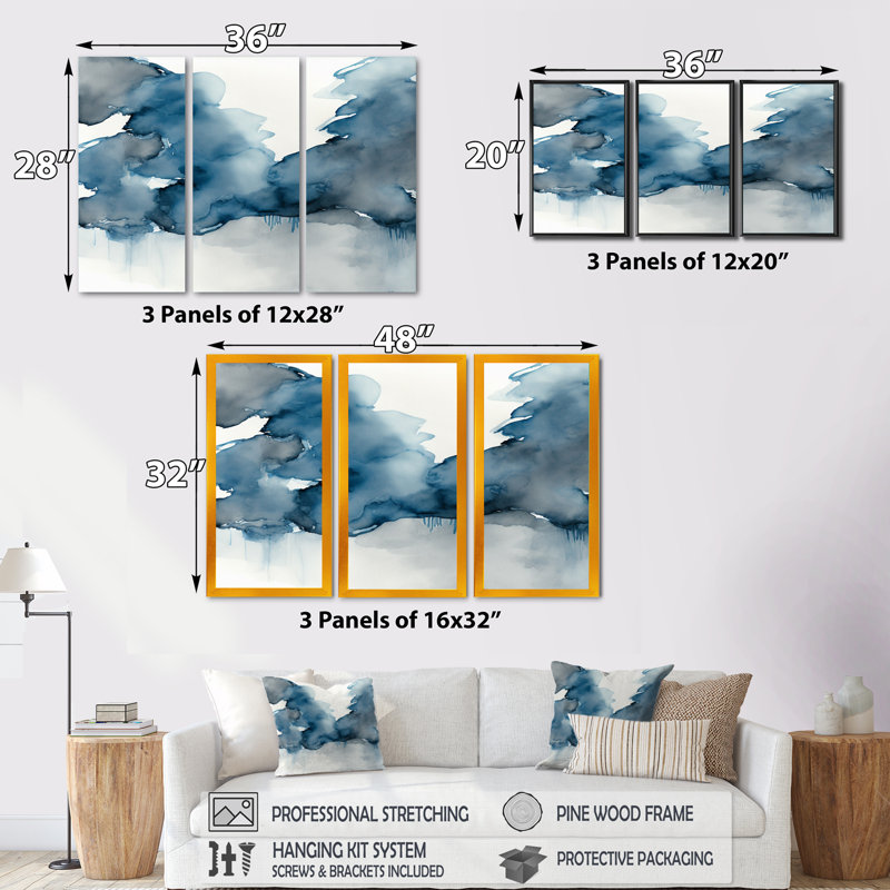 À travers les nuages bleus saphir II À travers les nuages bleus saphir II - 3 pièces, reproduction sur toile