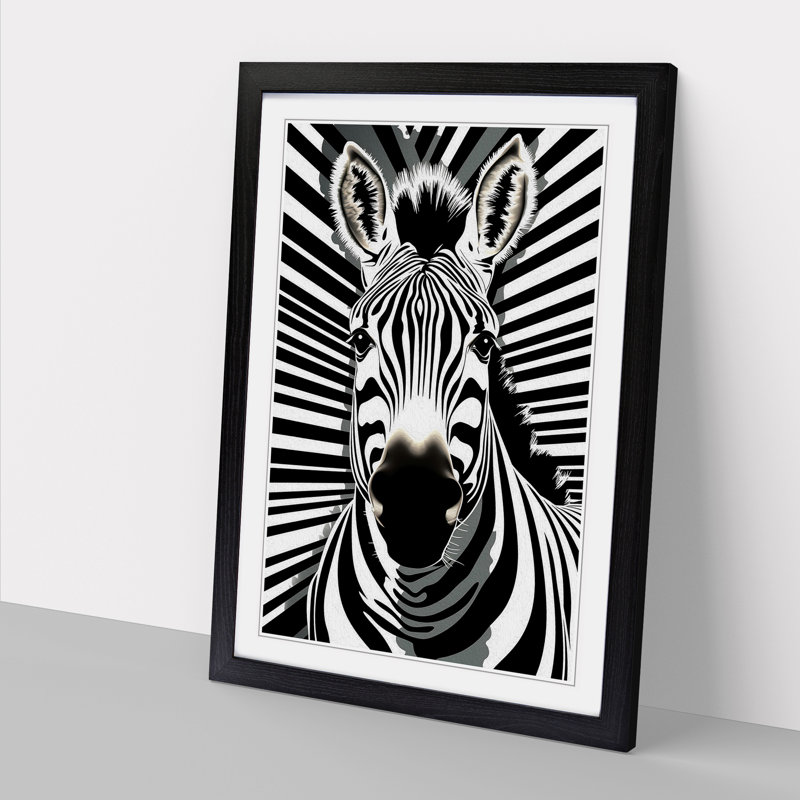XYZ-FRM-V1223-1740 Zebra Op No.3 - Single Picture Frame Print on Wood, 34cm H x 25cm W x 2cm D, Black