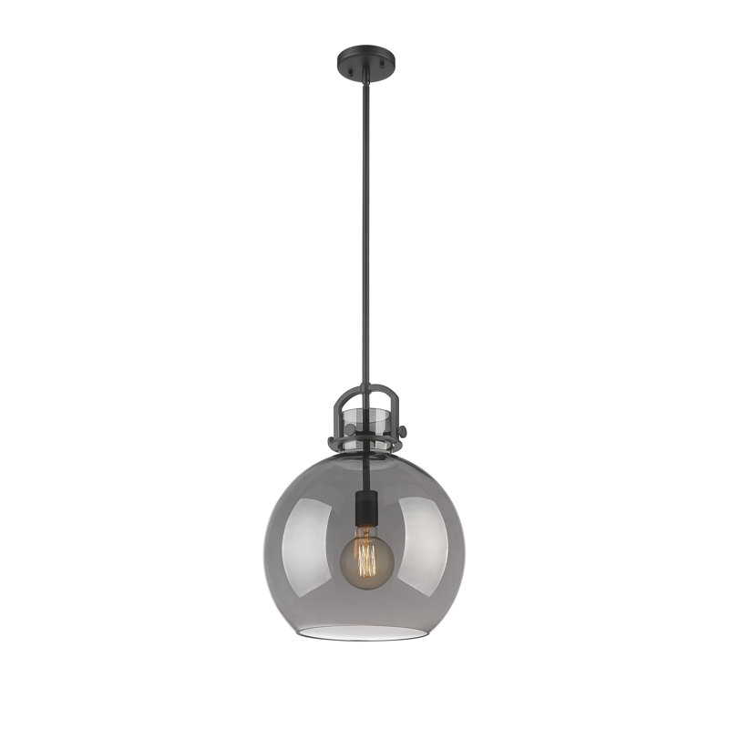 Luminaire suspendu à 1 tige Sligo, H 17,63 po x l 14 po x P 14 po, Plaqué couleur fumée, Noir mat