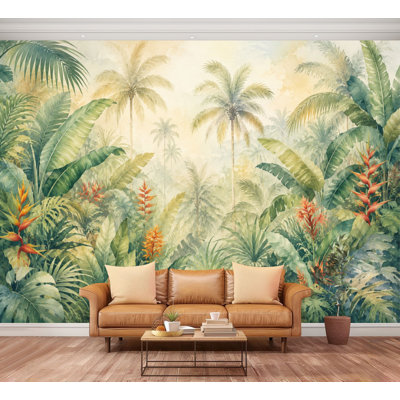 Wall Mural Peel and Stick Wallpaper Tropical Jungle Palm Trees Exotic Foliage Self-Adhesive Removable Contact Paper Wall Decor for Living Room Bedroom 100"H x 144"W