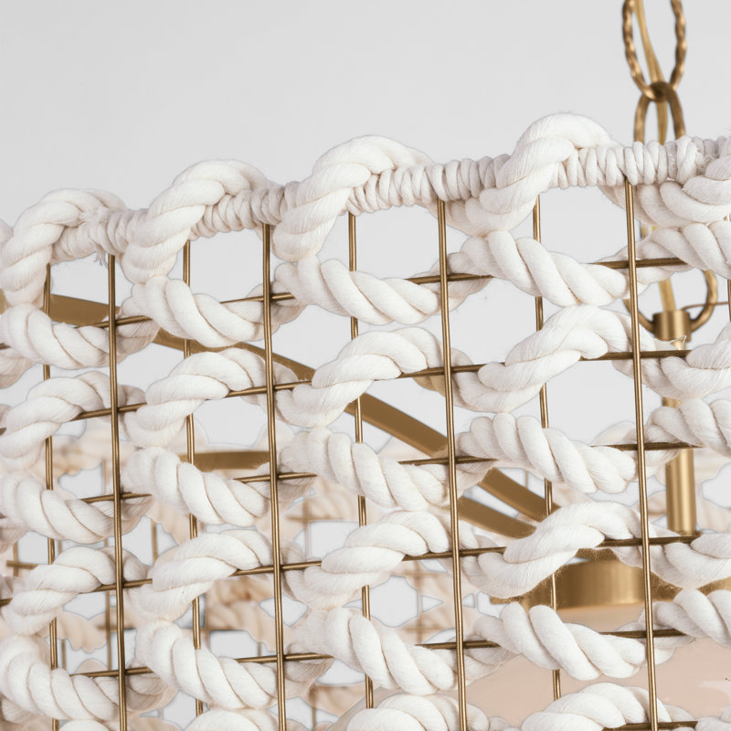 Catania 40" Hanging Shade With Cream Woven Rope, Antique Burnished Brass, 21.5" H x 30" W x 30" D