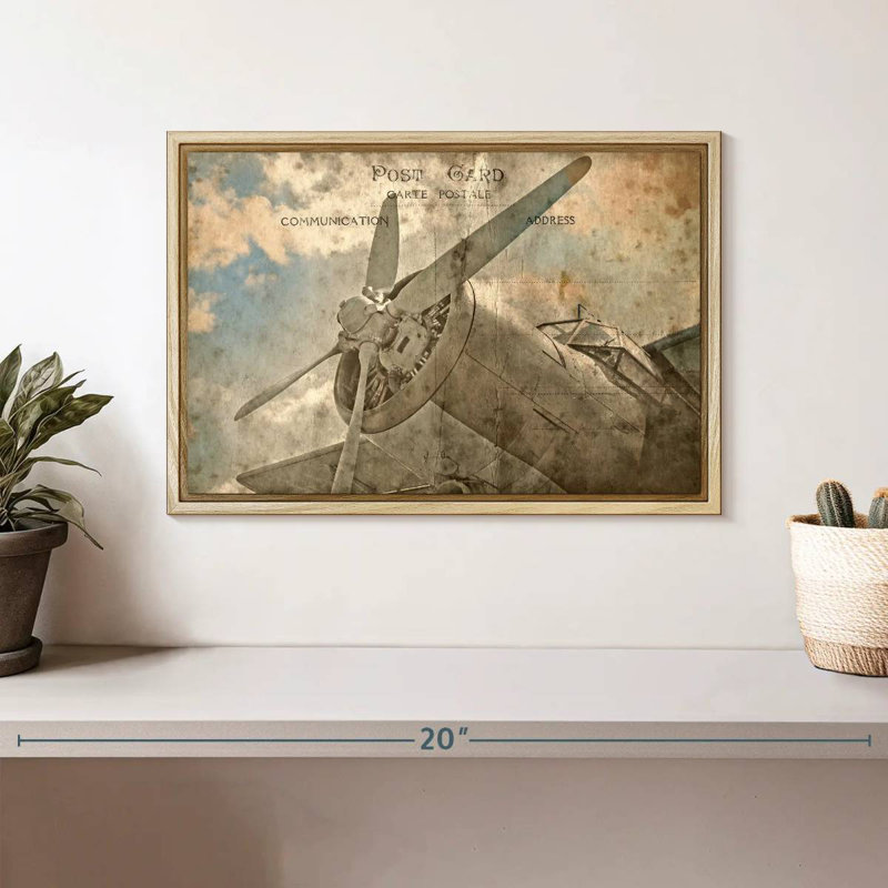 Avion rétro, Cadre flottant en bois naturel, 13 po x 9 po
