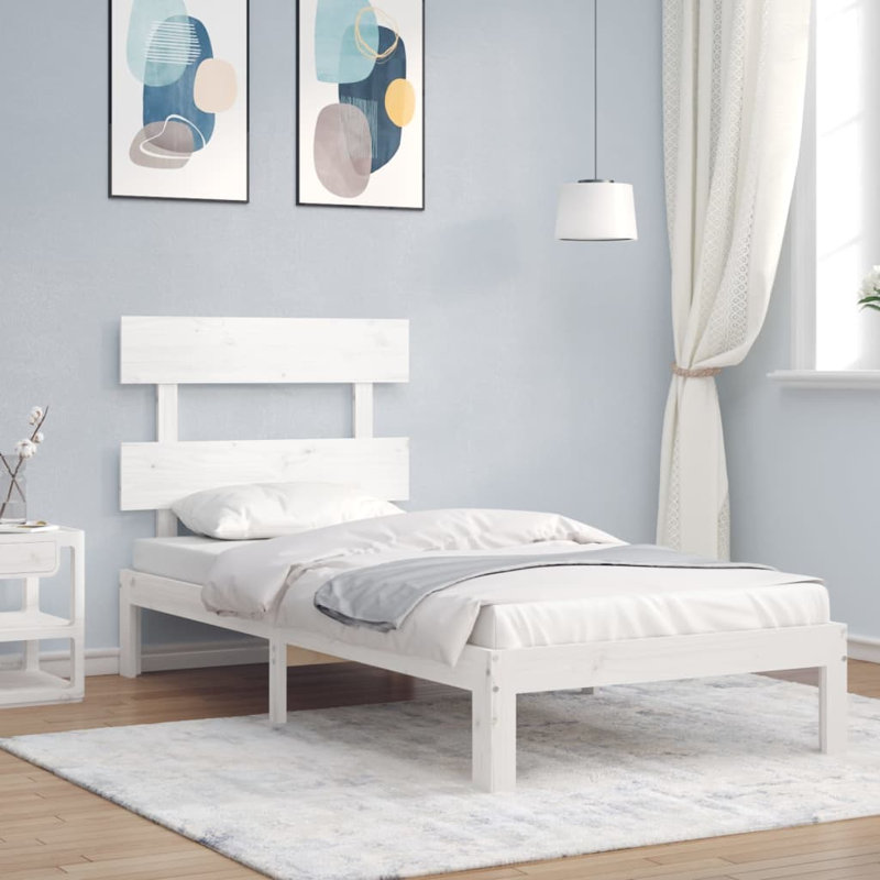Bed Frame with Headboard, White, European Single (90 x 200cm)