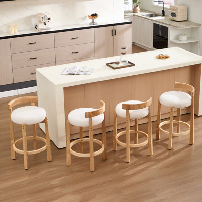 Ensemble de 4 tabourets de bar Teddy style années 50, dossier bas, hauteur comptoir, siège de 65 cm, structure en bois massif, revêtement rembourré, pour cuisine, bar à café ou comptoir.