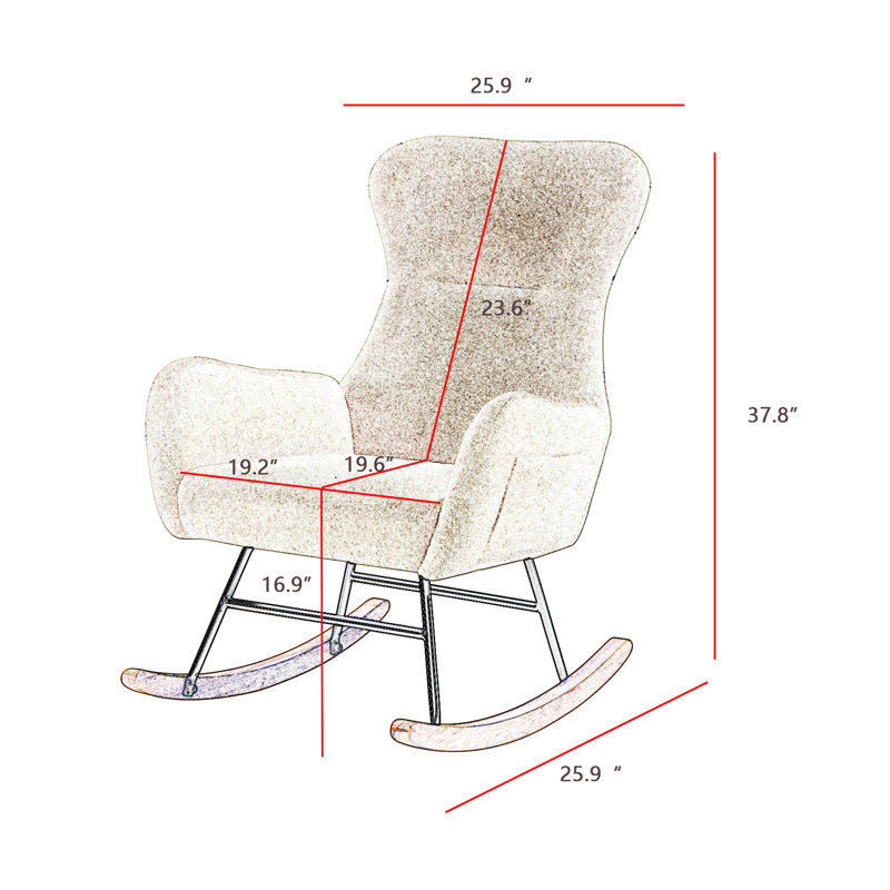 Chaise berçante en tissu blanc crème avec structure en métal