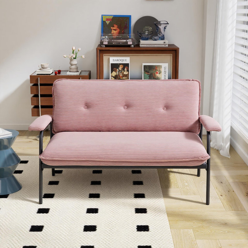 Mini-causeuse en velours côtelé de 53 po avec repose-pieds en métal, Rose