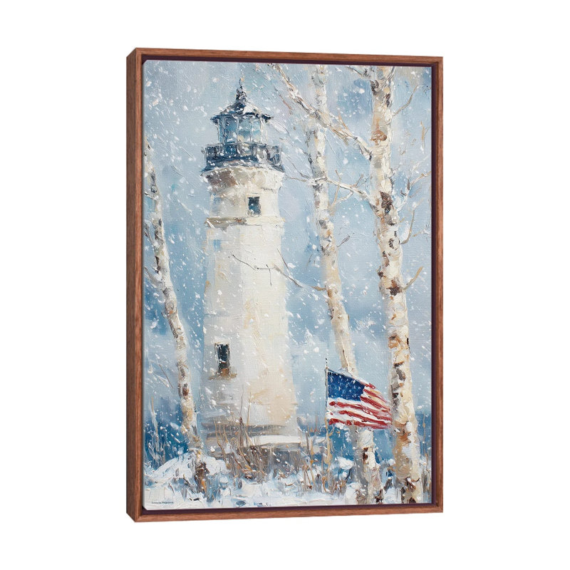 Phare d'hiver - reproduction d'art murale - toile encadrée, 60" x 40", Framed Canvas, Brun