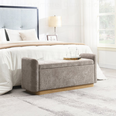 Élégant banc avec repose-pieds avec charnière de sécurité, base en métal doré et structure en bois pour l'entrée, la chambre à coucher et le salon, supporte jusqu'à 350 lb