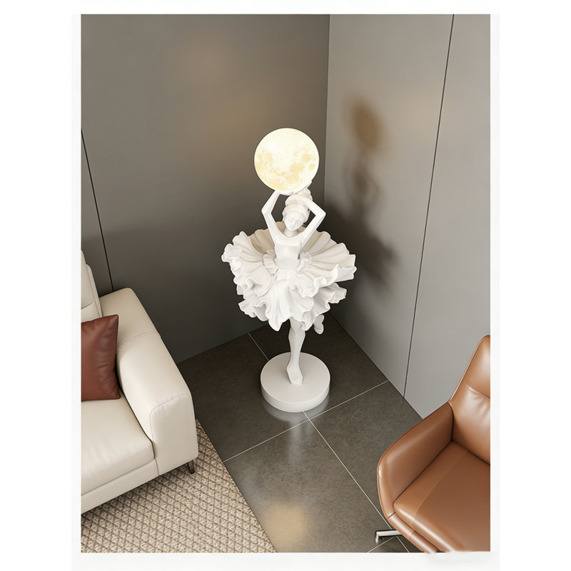 Italian Abstract Floor Lamp With Ballet Girl Decoration Accessory, White