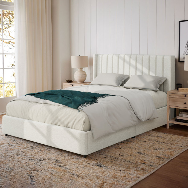 Connard Queen With Headboard And 2 Drawers Storage Bed Frame, With Boucle Upholstered Metal Bed Frame