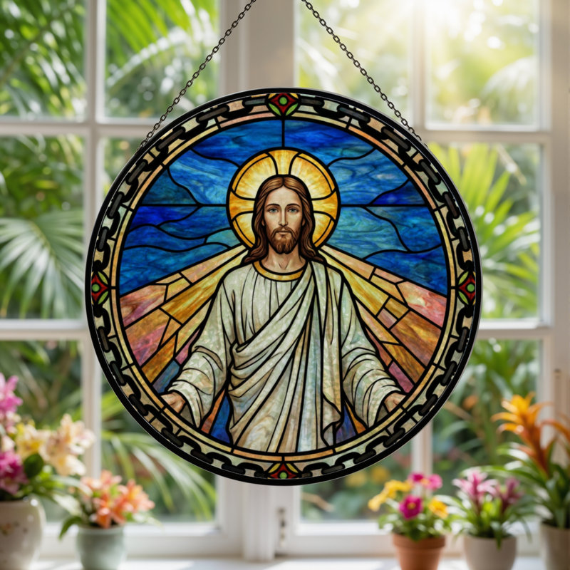 Vitrail de fenêtre 7,8 "H Jesus Christ, H 7,8 po x l 7,8 po