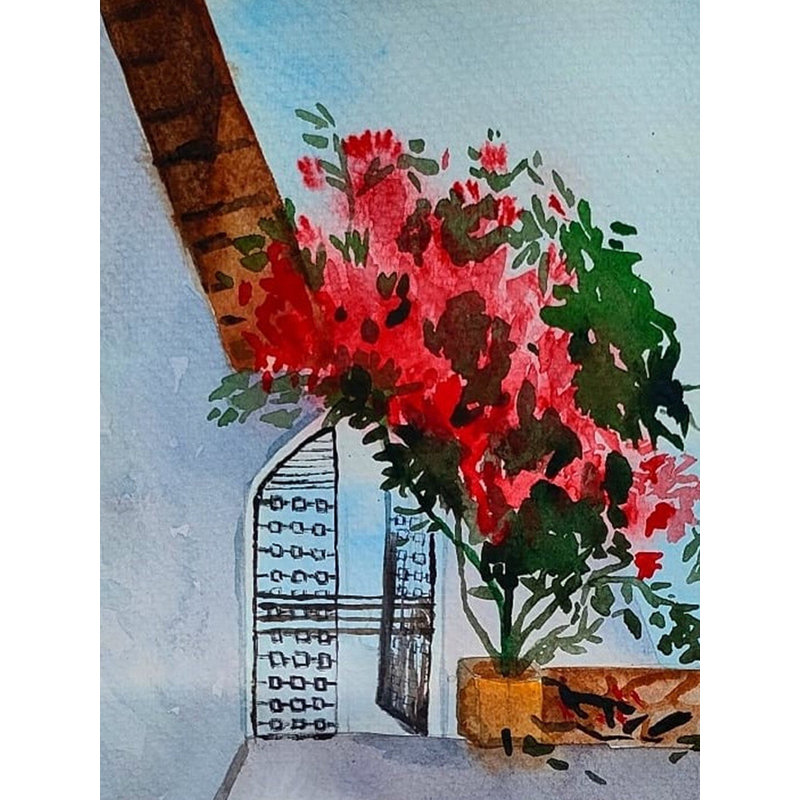 Une porte en Grèce | Aquarelle sur toile | Par Swati Tripathi