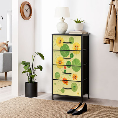 4 Drawer Dresser for Bedroom, Narrow Chest of Drawers, Wooden Top and Study Iron Frame 18"x37.5"-(WxH)