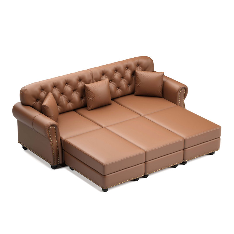 Canapé Chesterfield 82,6 po Mid-Century, Similicuir brun