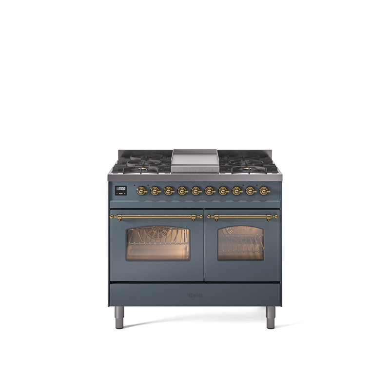 Cuisinière à double combustible de 40 po avec 6 brûleurs scellés et plaque chauffante (porte vitrée) ILVE Nostalgie II Series