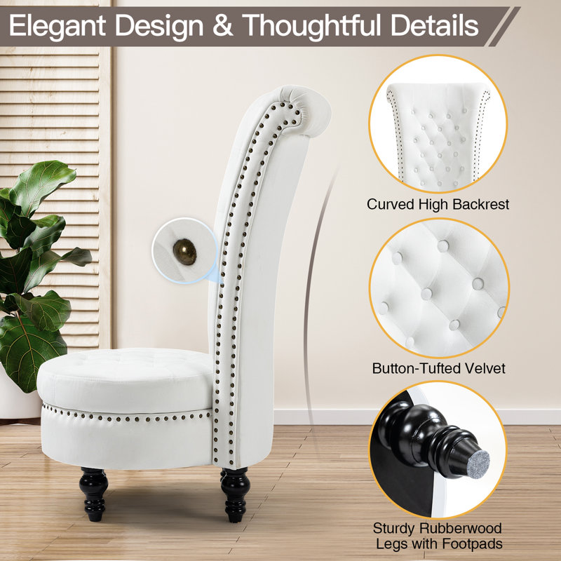 Jairaj Upholstered Accent Chair, White Velvet