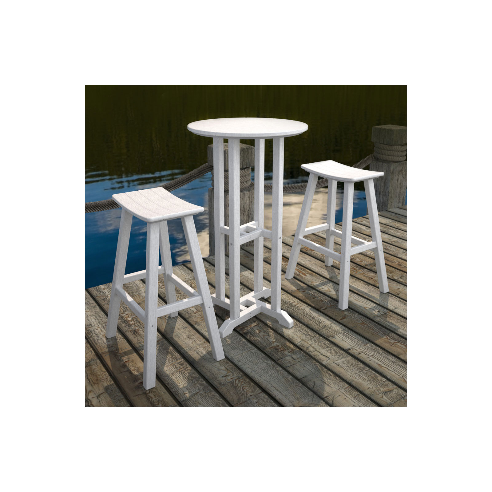 POLYWOOD Traditional Garden Patio Bar Stool, White, 29.75" H