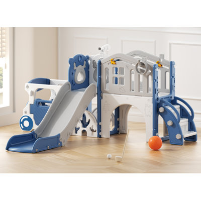 10 In 1 Toddler Slide Set, Bus-Themed Kids Slide With Basketball Hoop, Indoor Outdoor Playset