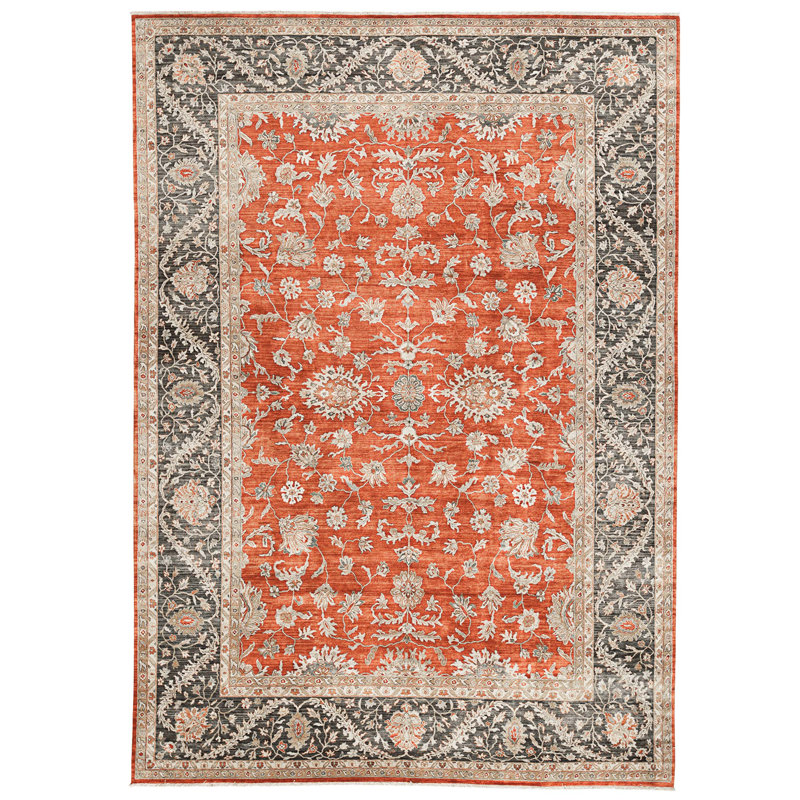 Tapis rouille et noir noué à la main de haute qualité