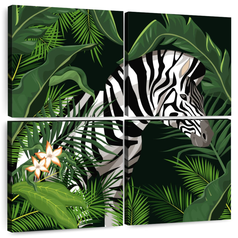 Brampt Leaves And Zebra, 26" H x 26" W