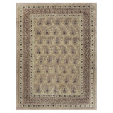 1900s Beige Paisley Floral Room Size Antique Knotted Wool Indian Agra Carpet Rug