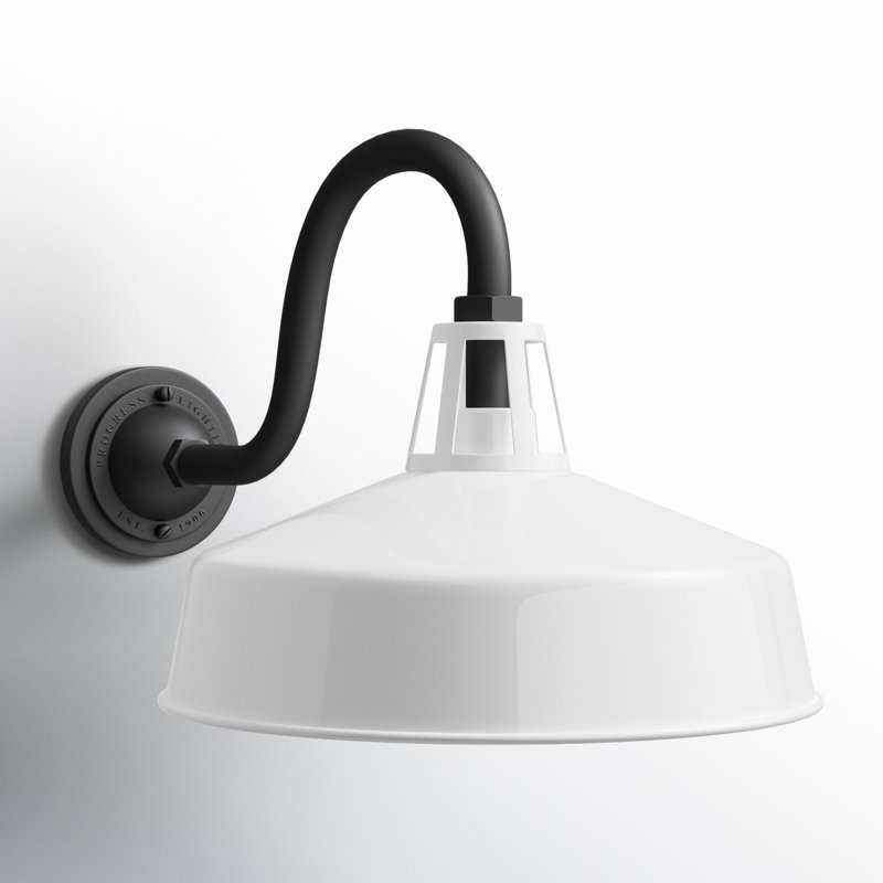 Luminaire de grange d'extérieur noir H 11,25 po Ciana, Blanc