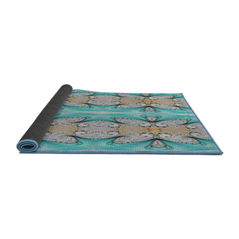 Tapis géométrique bleu / beige, Rond 4 pi