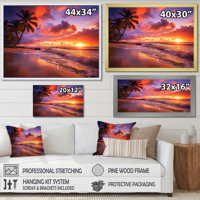 «Beach Photo Sunset Serenade IV - Coastal Beach», reproduction d'art sur toile, H 12 po x l 20 po x P 1 po
